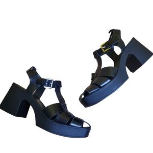 Free People Caged Black Platform Sandals Size 41